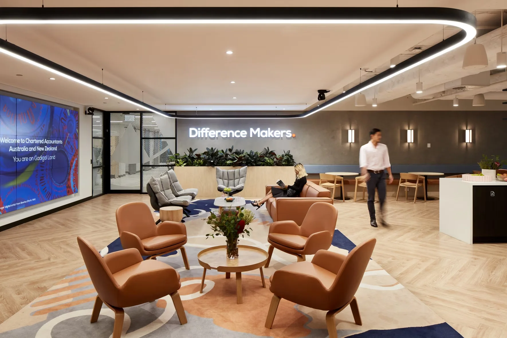 Commercial lounge with timber joinery and banquette seating